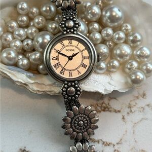 Fossil Silver Floral Vintage Watch